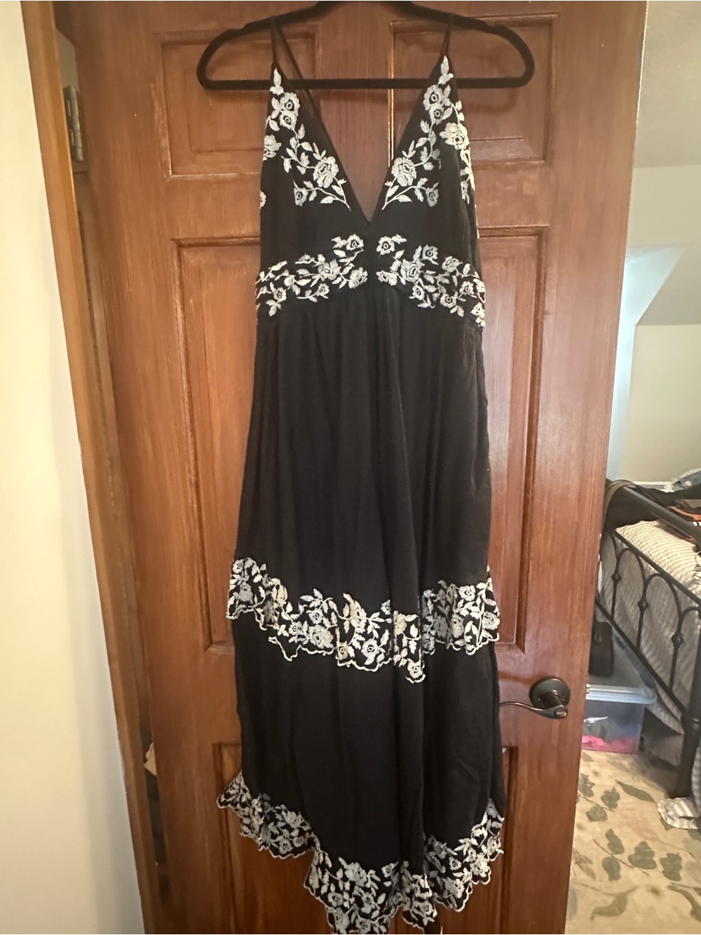 Mudd Black Maxi Dress with White Floral Embroidery